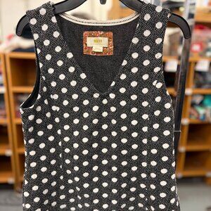 Anthropologie Maeve Jacquard Polka Dot Black and White Sleeveless Blouse